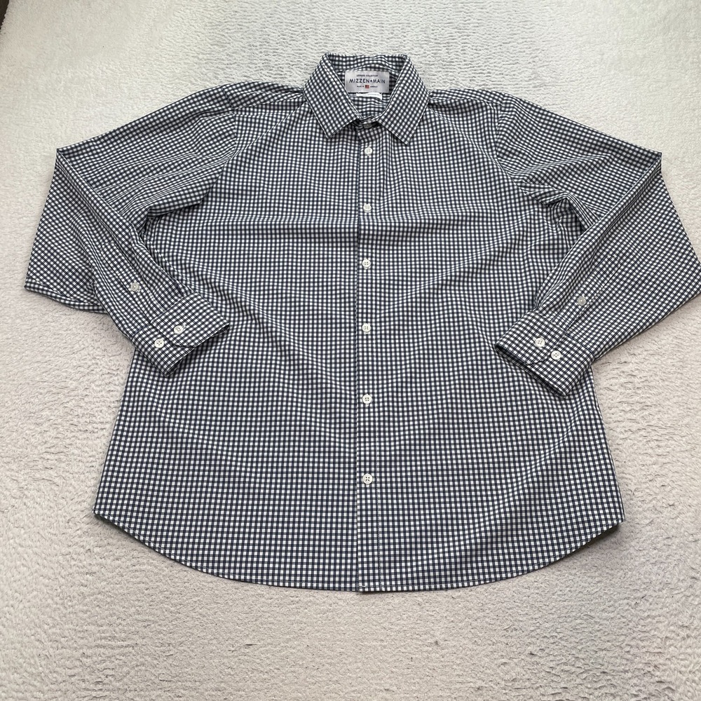 Mizzen Main Leeward XL Standard Fit Performance Dress Shirt‎ Blue white Plaid